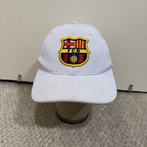 FC Barcelona FCB Official Soccer White Hat Cap Adjustable OSFA Made In Korea